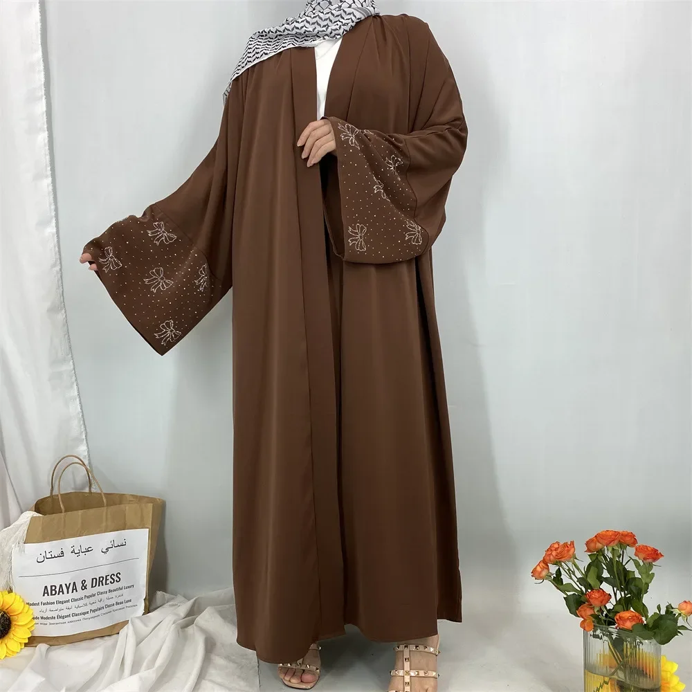 Abaya Robe Luxus Heißer Diamant Lose Frauen Lange Lose Kleid Muslimischen Bogen Robe Neue Mode Kimono Lange ärmeln Strickjacke