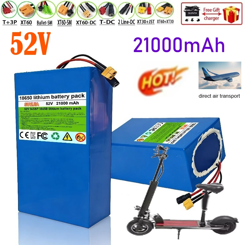 

52V 21000mAh, 18650 lithium battery, electric bicycle battery high capacity, BMS protection, CE FCC certification high capacity