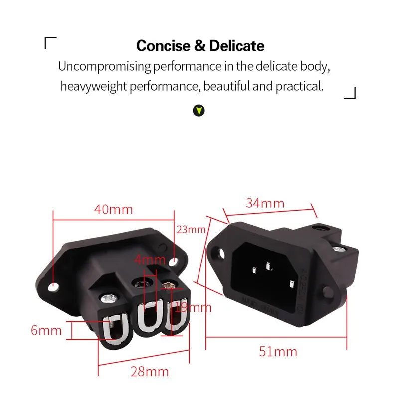 3-poliger AC-Stromanschluss, Audio-Stecker, IEC-Einlassbuchse, Unterhaltungselektronik, DIY, HiFi-Verstärker, elektrische Schnittstelle, Panelmontage – Detail 5