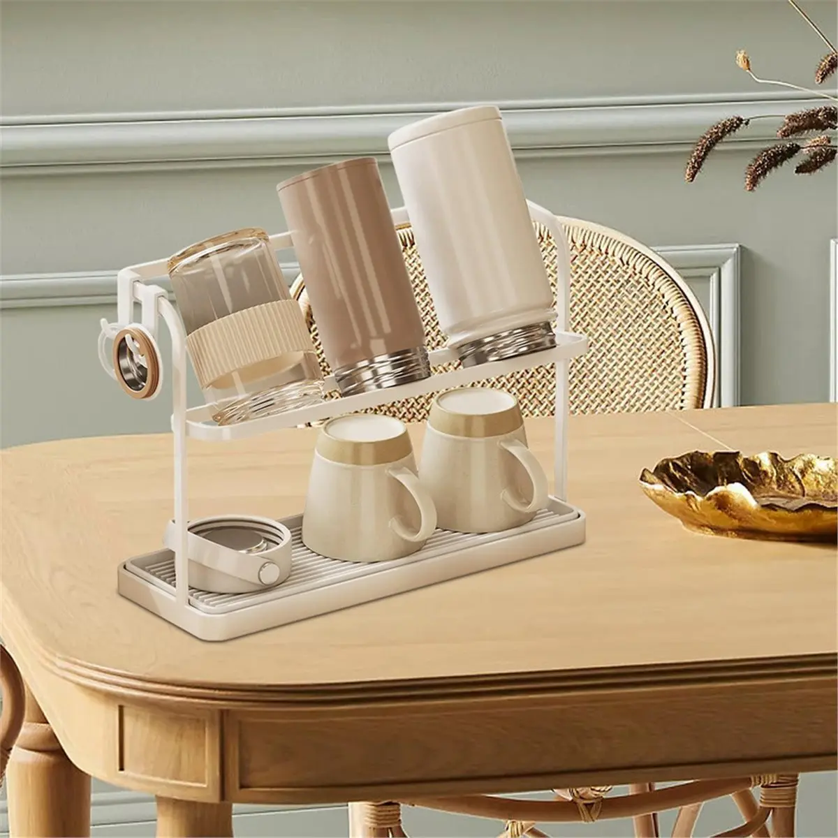 Home Desktop Double-Layer Cup Holder, Upside-Down Drain Rack for Tea Sets, Teacups, and Water Cups.