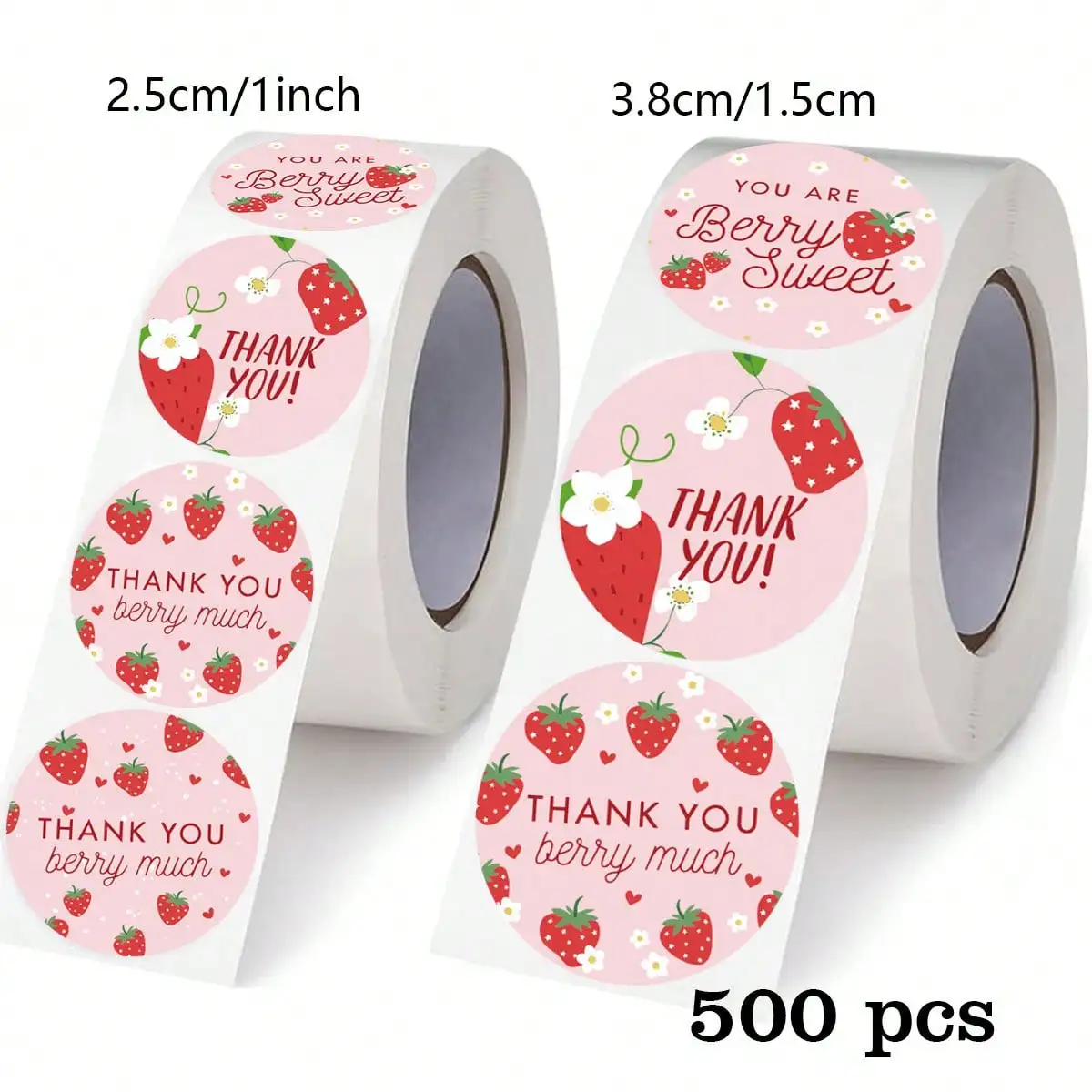 

500pcs/Roll, 1 Inch Cute Strawberry Thank You Stickers, Non-Adhesive Labels, Sealing Stickers For Summer Birthday Party Decoration,School Supplies,Back To School
