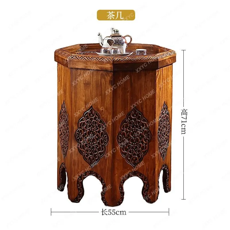 

Кофейный столик для маленькой квартиры из массива дерева в тайском стиле, Набор стульев для гостиной и балкона, круглый маленький столик в юго-восточном азиатском стиле