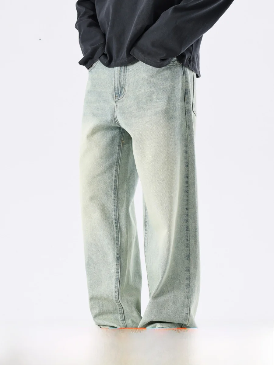 루즈 스트레이트 레그 남성용 청바지 아메리칸 레트로 웨이드 데님 팬츠 하이 스트리트 롱 트라우저 여름 신상 슬림 핏