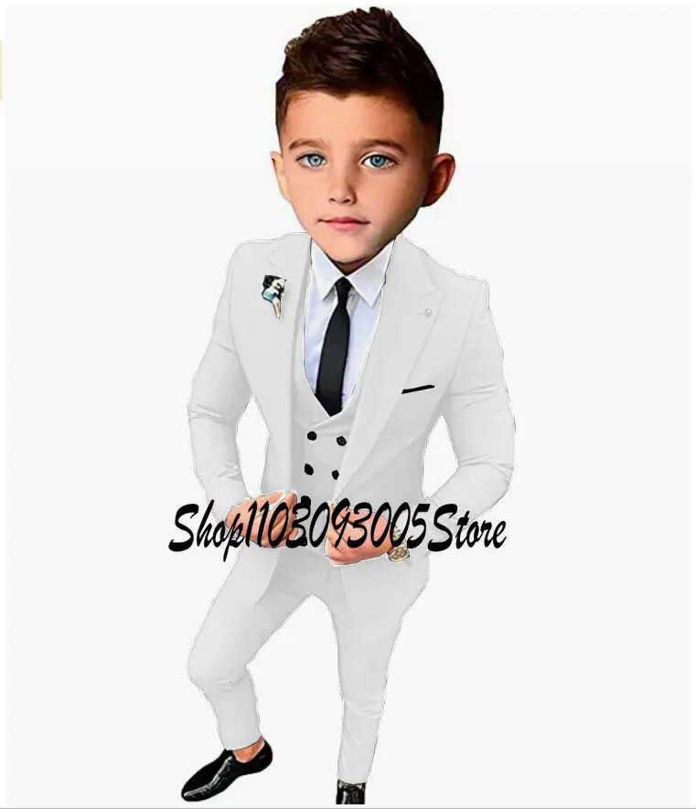 Terno single breasted para meninos, blazer de lapela pico, terno de festa floral, colete e calças para casamento, 3 peças