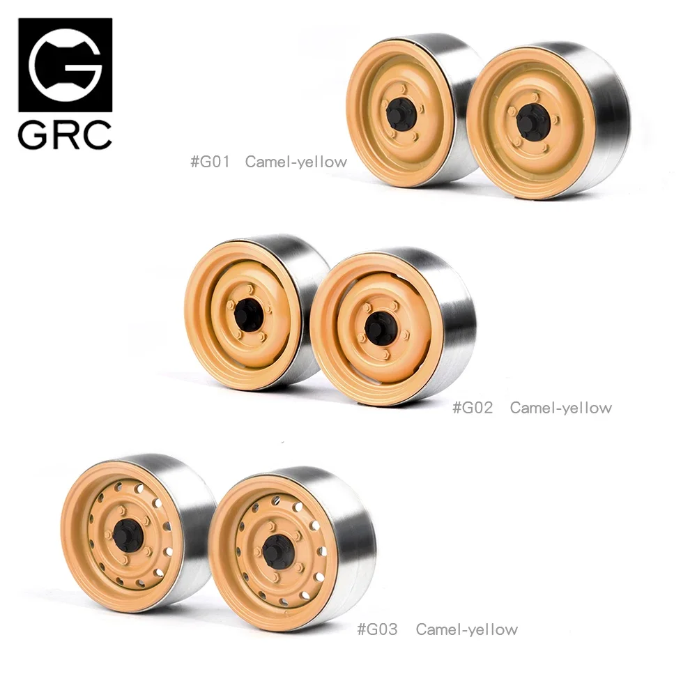 GRC 1.9 Inch Heavy & Old-fashioned Metal Wheel Rim Camel-yellow #G01 G02 G03 For 1/10 RC TRX4 SCX10 90046 Bronco D110 D90 CFX