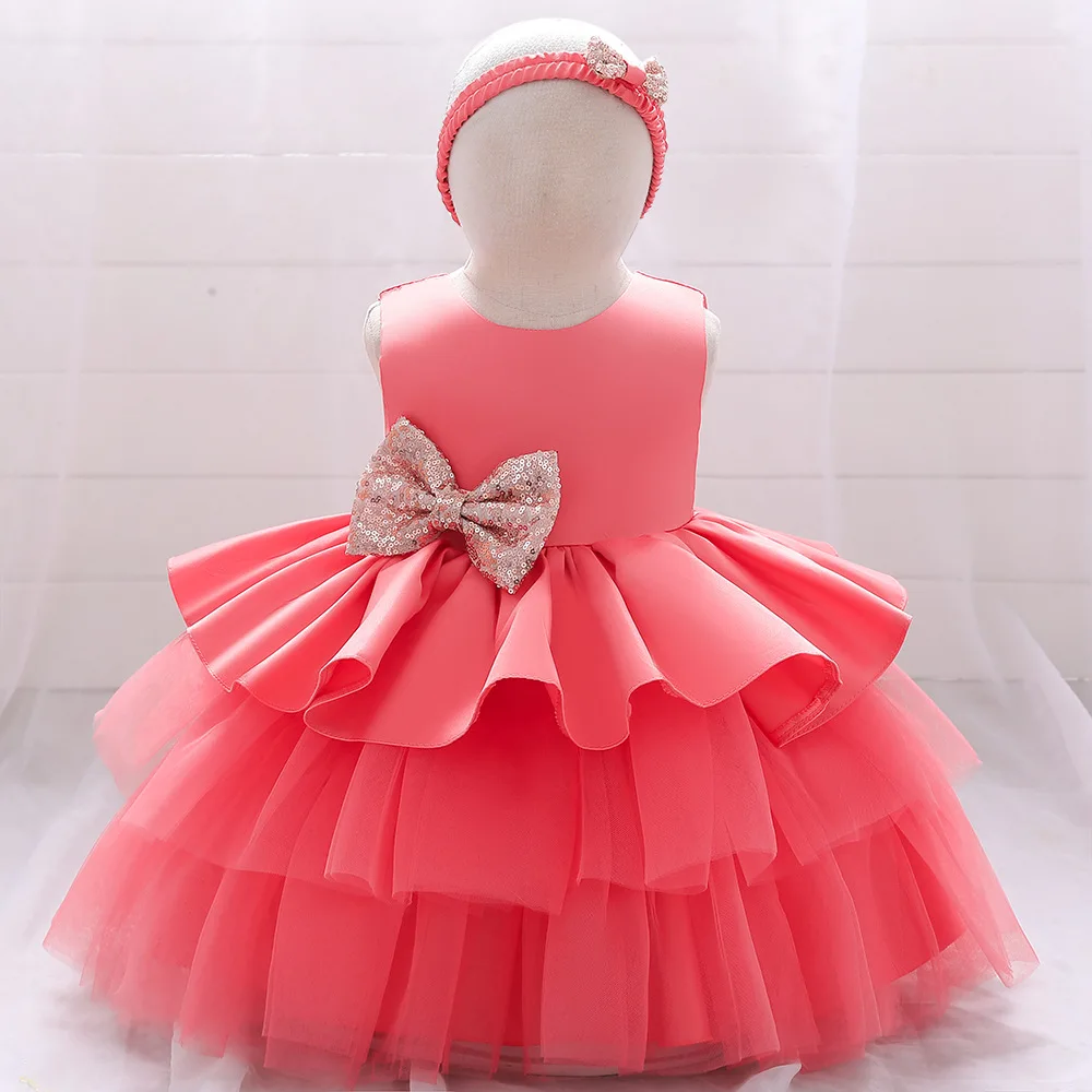 Pink Yellow Party Dress for Baby Girl 1 To 6 Year Summer 2023 Kids Birthday Wedding Princess Dresses Bow Child Ball Gown Costume