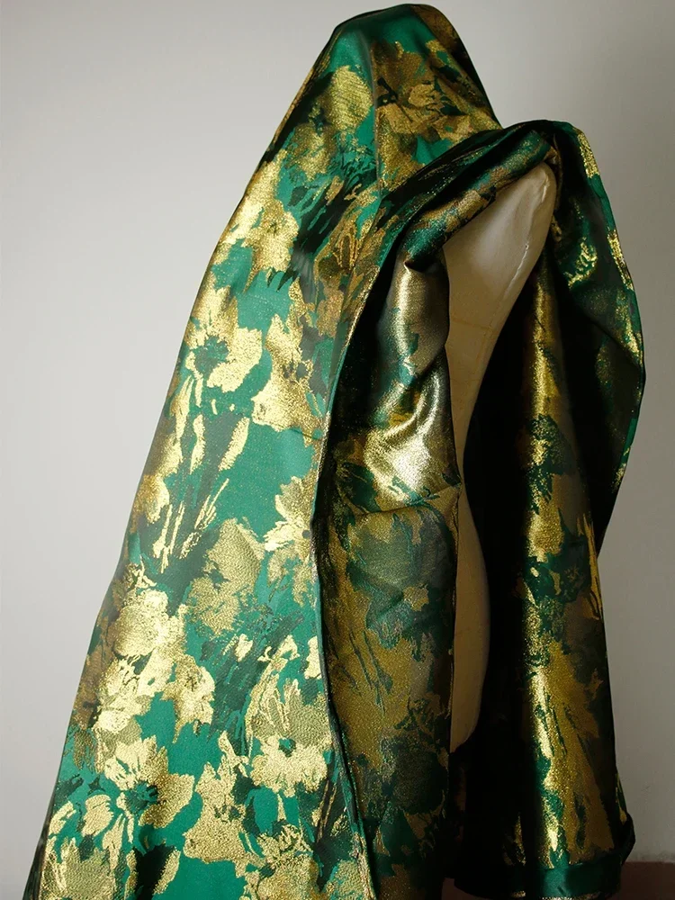 Dark Green Radiant Jacquard Fabric High-grade Four-piece Dress Jacket Clothing Designer Fabrics