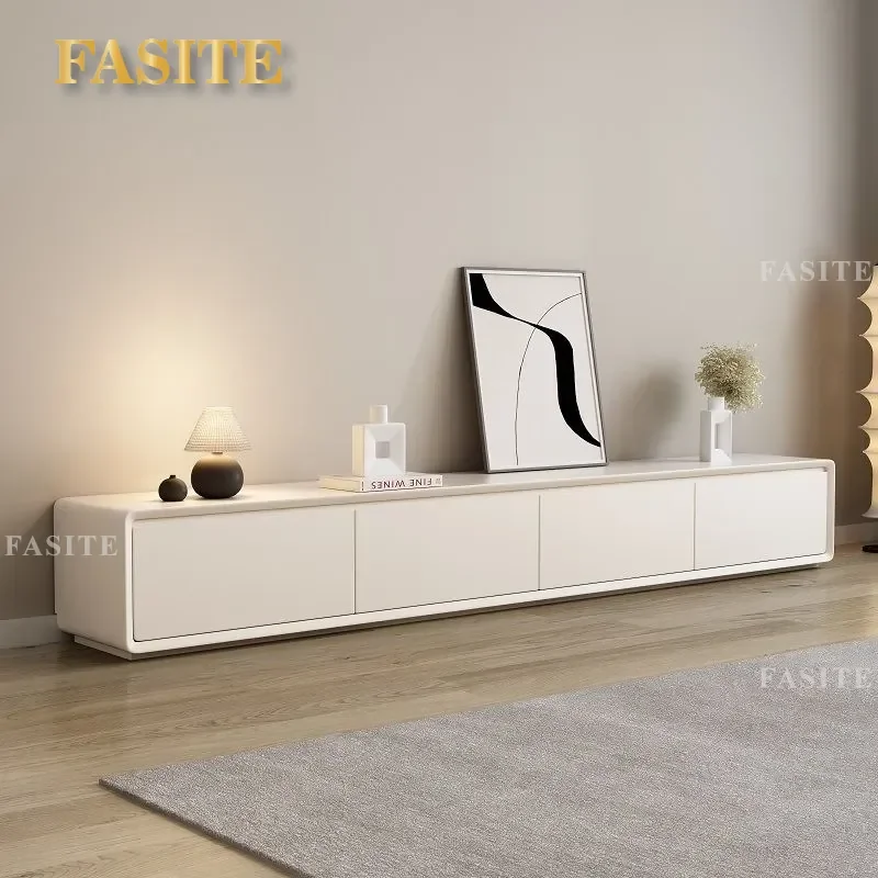 For French Cream Style TV Cabinet Floor Standing No Assembly Required Simple Modern Living Room Ultra Narrow Back Hollow