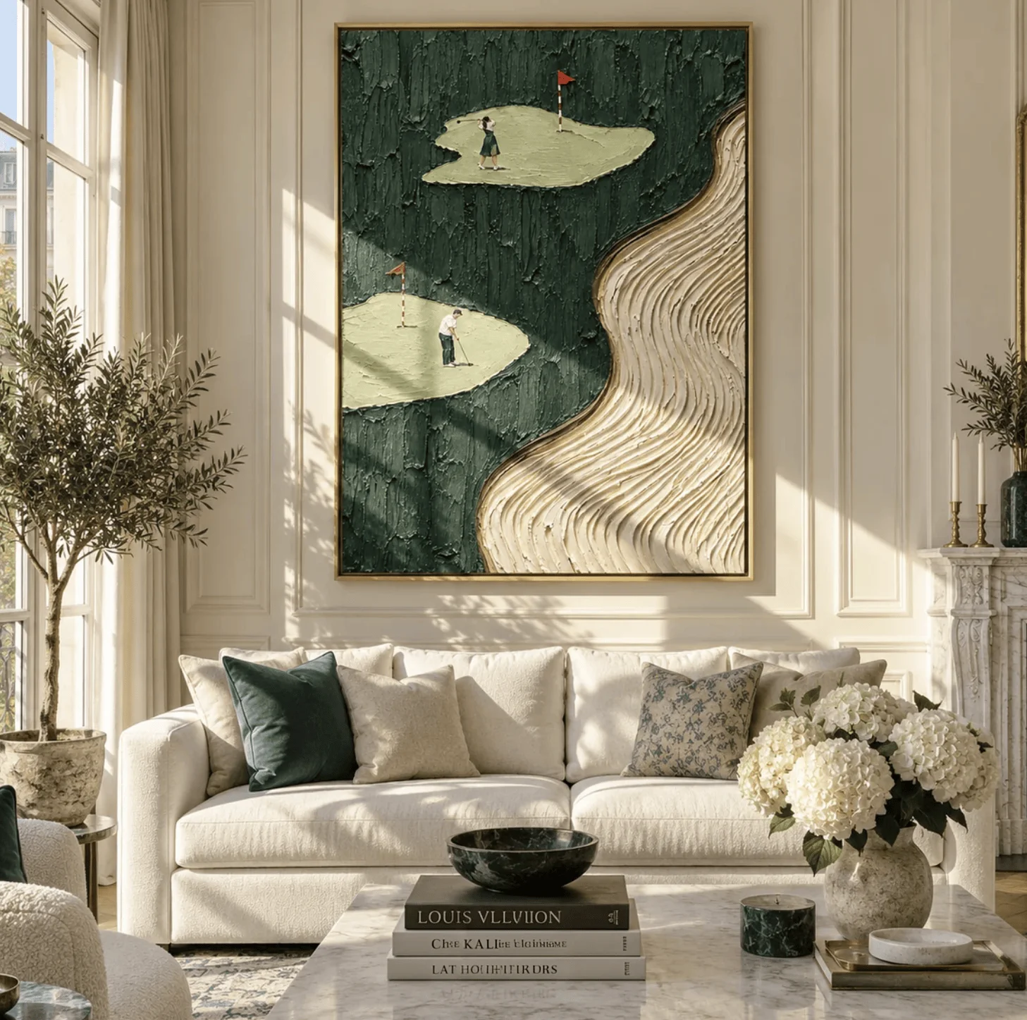 Textured Golf Wall Art Canvas Prints, Dark Green Golf Posters, Modern Luxury Decor for Living Room Bedroom Gallery Wall Decor