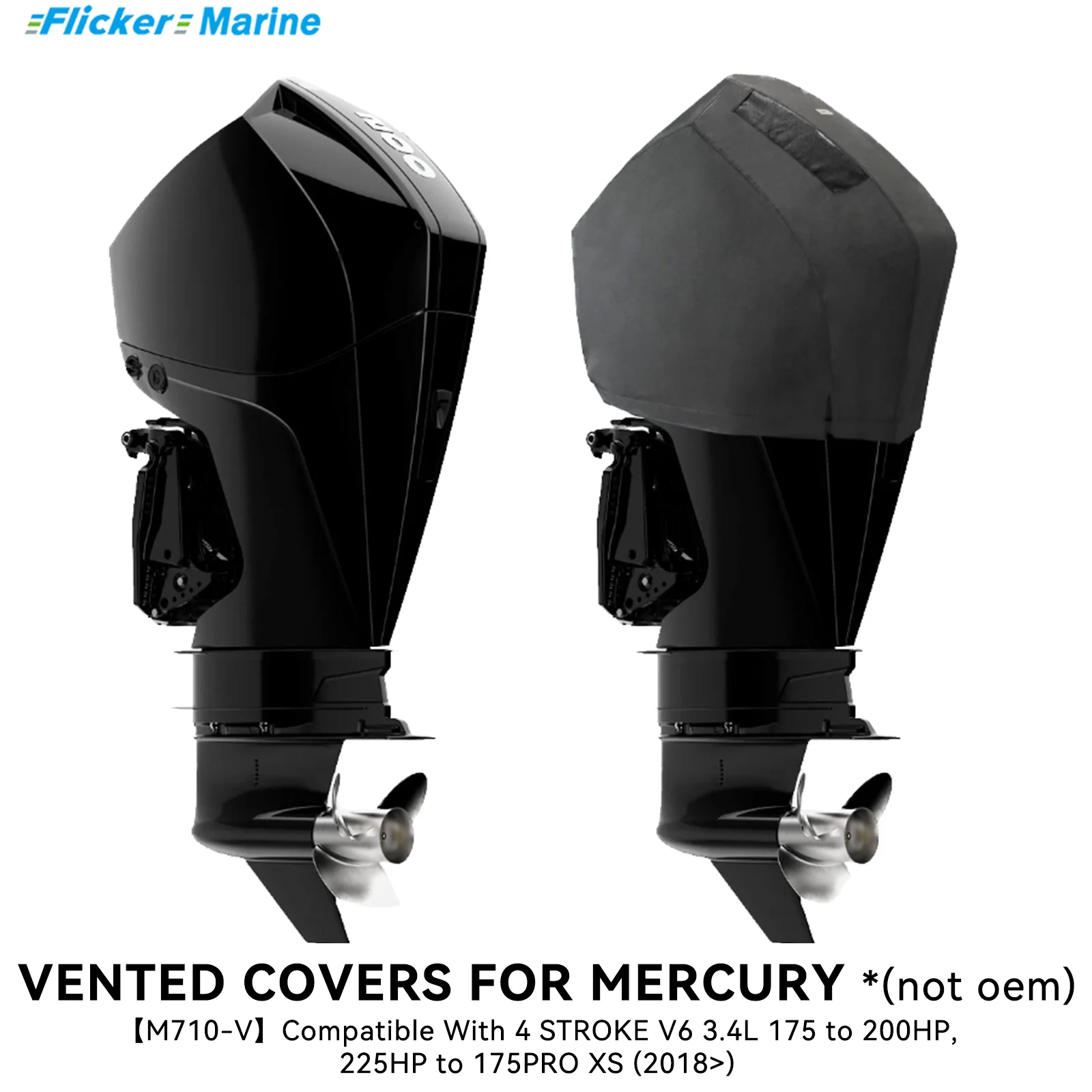 

Flicker Vented Outboard Cover Compatible with Mercury 175–200HP & 225–175PRO XS, Reinforced Canvas, Fleece Lined, Secure Fit