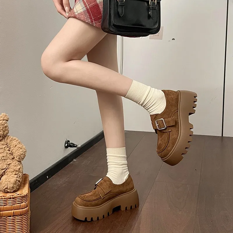 Shoes Woman 2024 Loafers With Fur Oxfords Autumn British Style Round Toe All-Match Clogs Platform Female Footwear New Slip-on Le