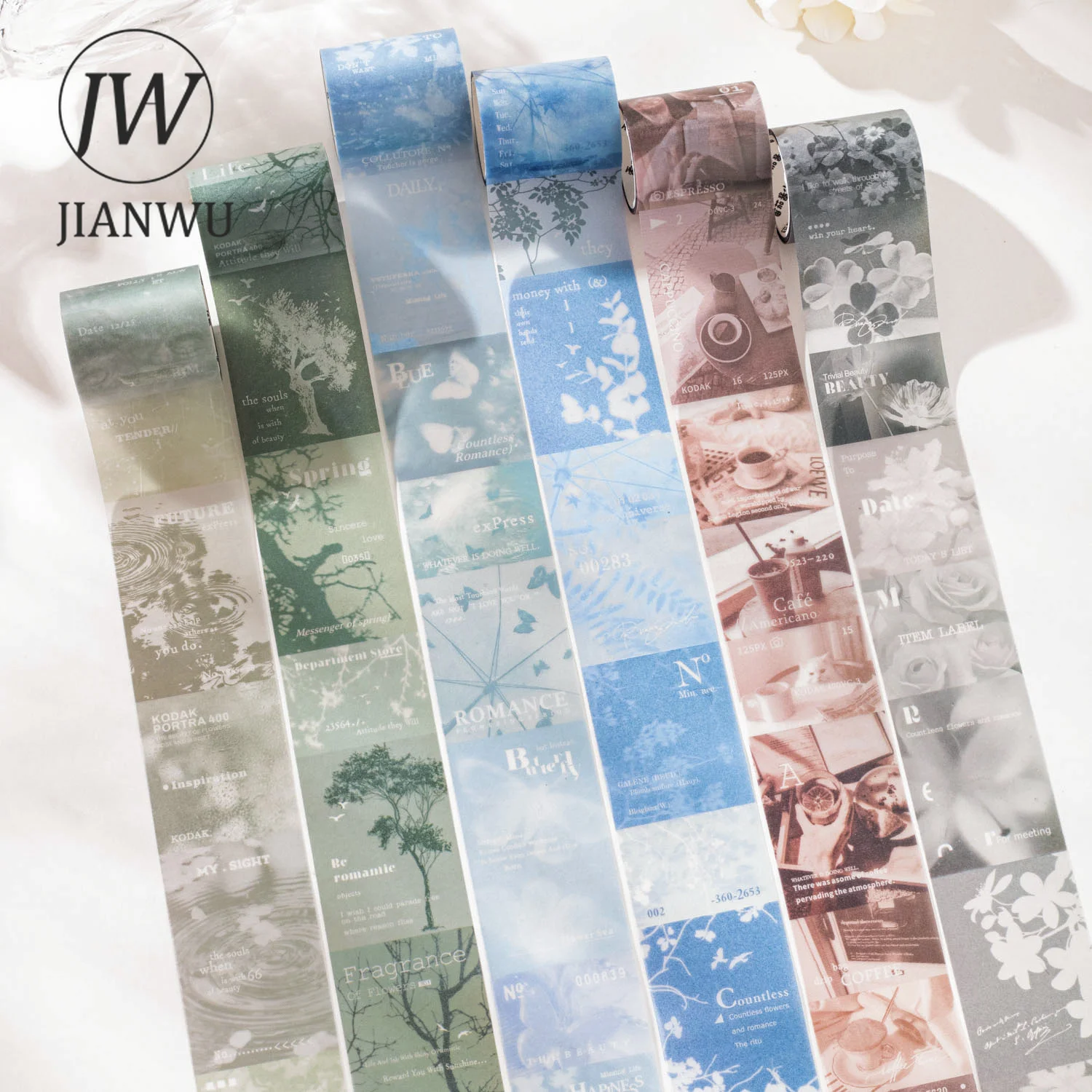 JIANWU 45mm*200cm Vintage Tree Butterfly Flower Shadow Landscape Material Collage Scrapbooking Tape Creative Journal Stationery