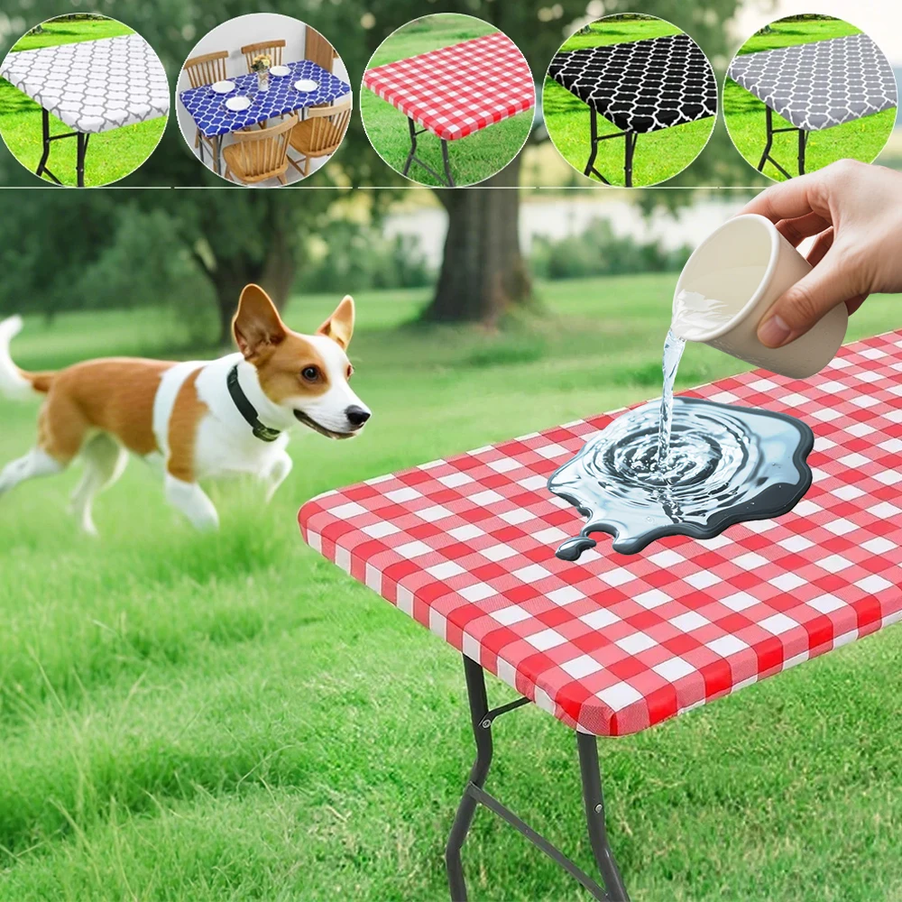 

1PC Rectangle PVC Tablecloth Waterproof Elastic Fitted Table Covers for 4FT/6FT Table Wipeable Table Cloth Camping 테이블보 Скатерти