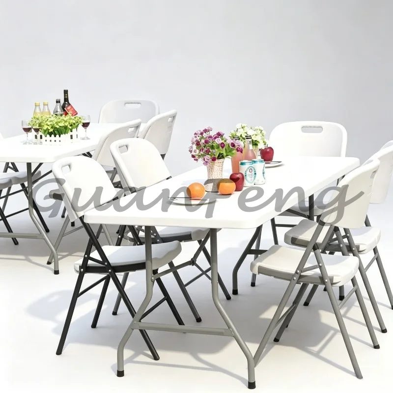 White Rectangular Plastic Folding Table & Foldable Chair Set, Portable Outdoor Garden Patio Furniture for Picnic Party Dining