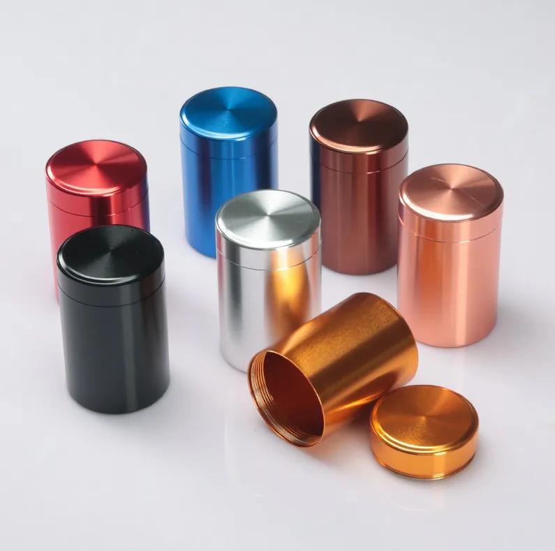 100Pcs Solid Color Airtight Smell Proof Container Aluminum Alloy Herb Stash Metal Sealed Can Tea Jar Storage Boxes ni721 - view 3