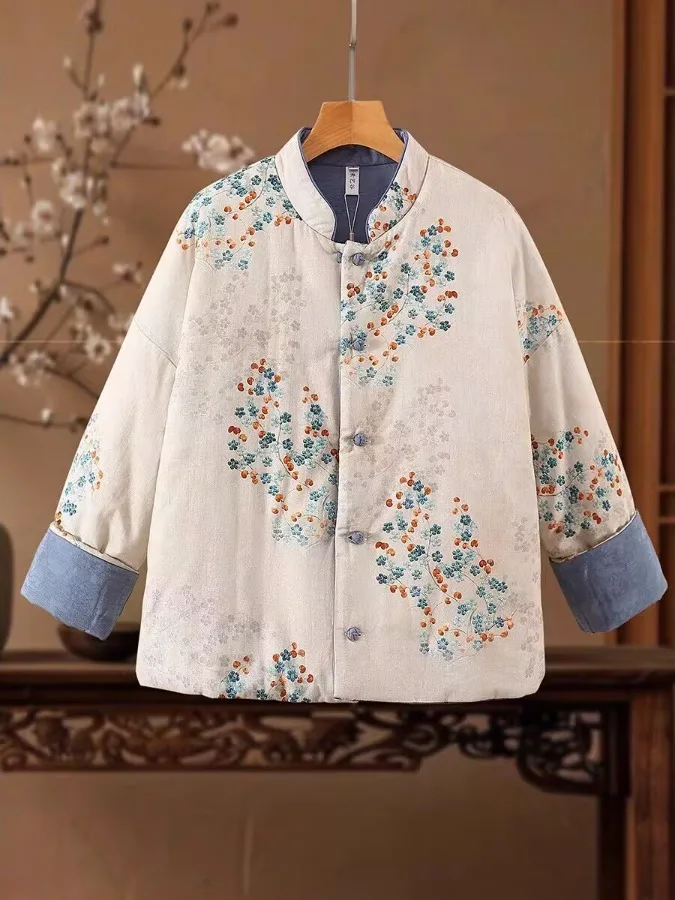 الرجعية الصينية Sle المرأة القطن Jaet الشباب Sle الوقوف طوق Thiened القطن مبطن ملابس خارجية ربيع الخريف الشتاء #2