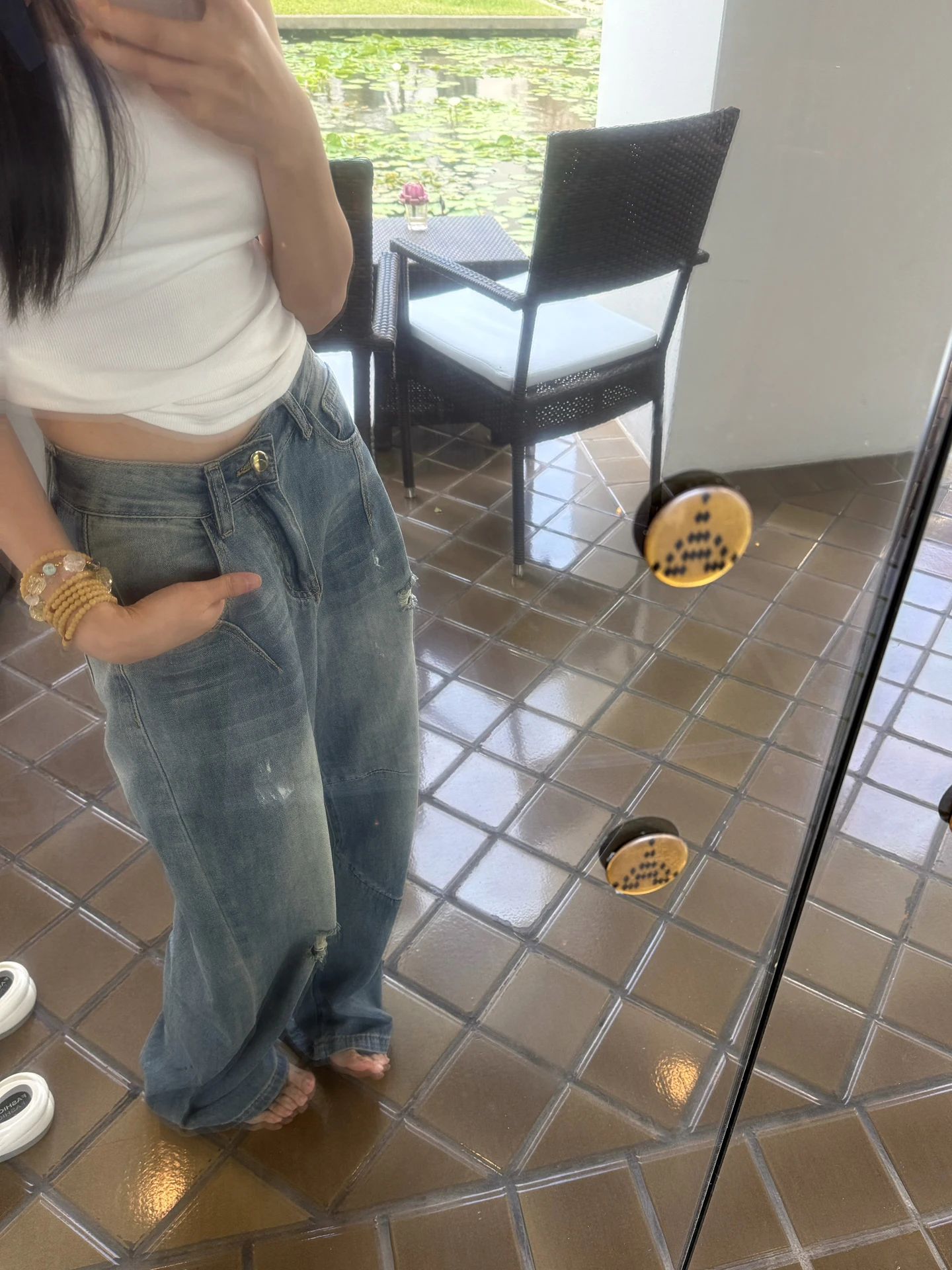 

High Waist Loose Fit Blue Denim Jeans Women's Sle American Retro Slimming Wide Leg Long Pants Casual High Waist Jeans