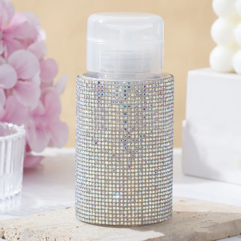 Botellas recargables para uñas con diamantes de imitación brillantes, botella de almacenamiento tipo prensa de lujo de 200ml, botellas vacías creativas para cosméticos a prueba de fugas