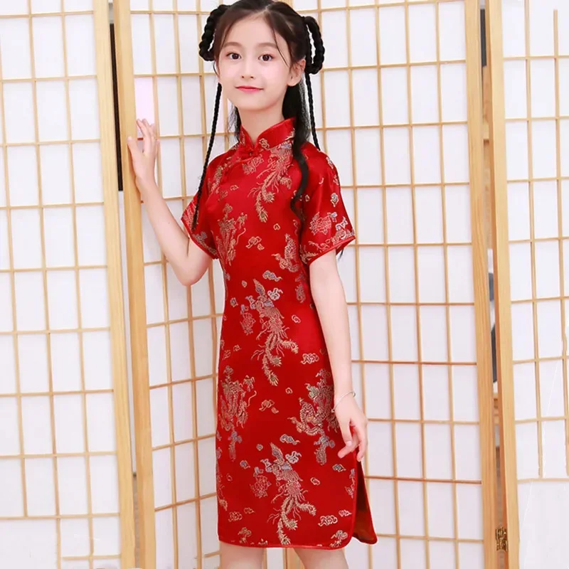 

Fashion Modern Cheongsam Children Girls Dresses Summer Baby Casual Qipao Costumes Kids Clothes Chinese Style Girl Dress Vestidos
