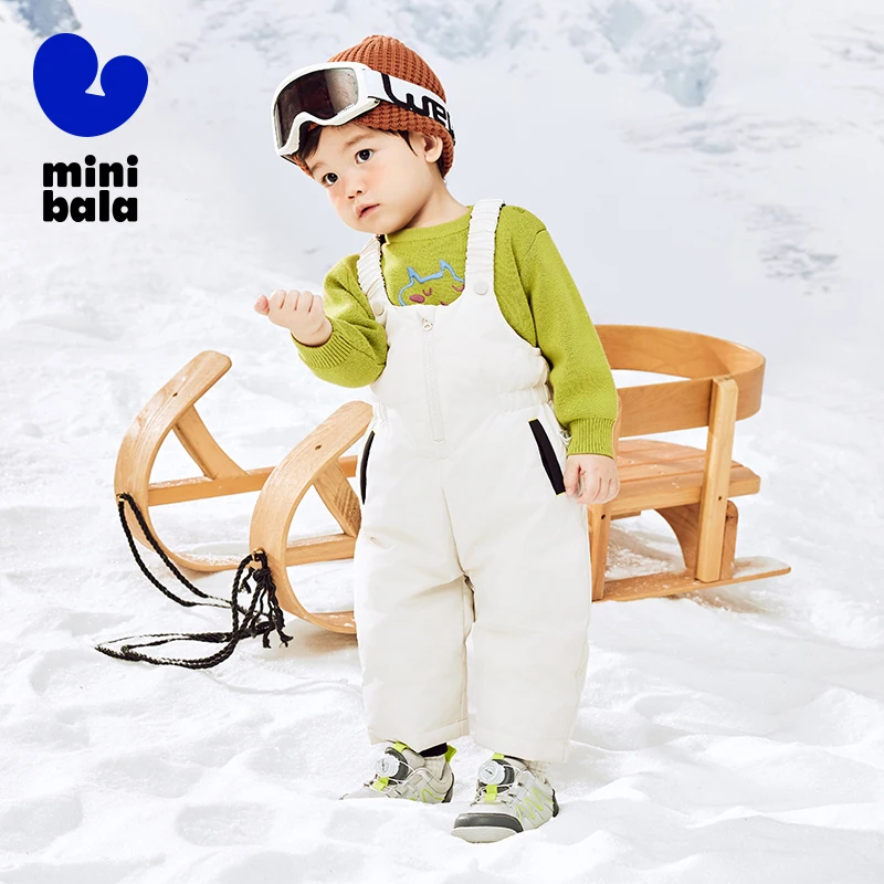 Mini Bala Down Long Pants with Three-Proof Feature and Overall Long Pants for Boys and Girls as Winter Windproof Pants