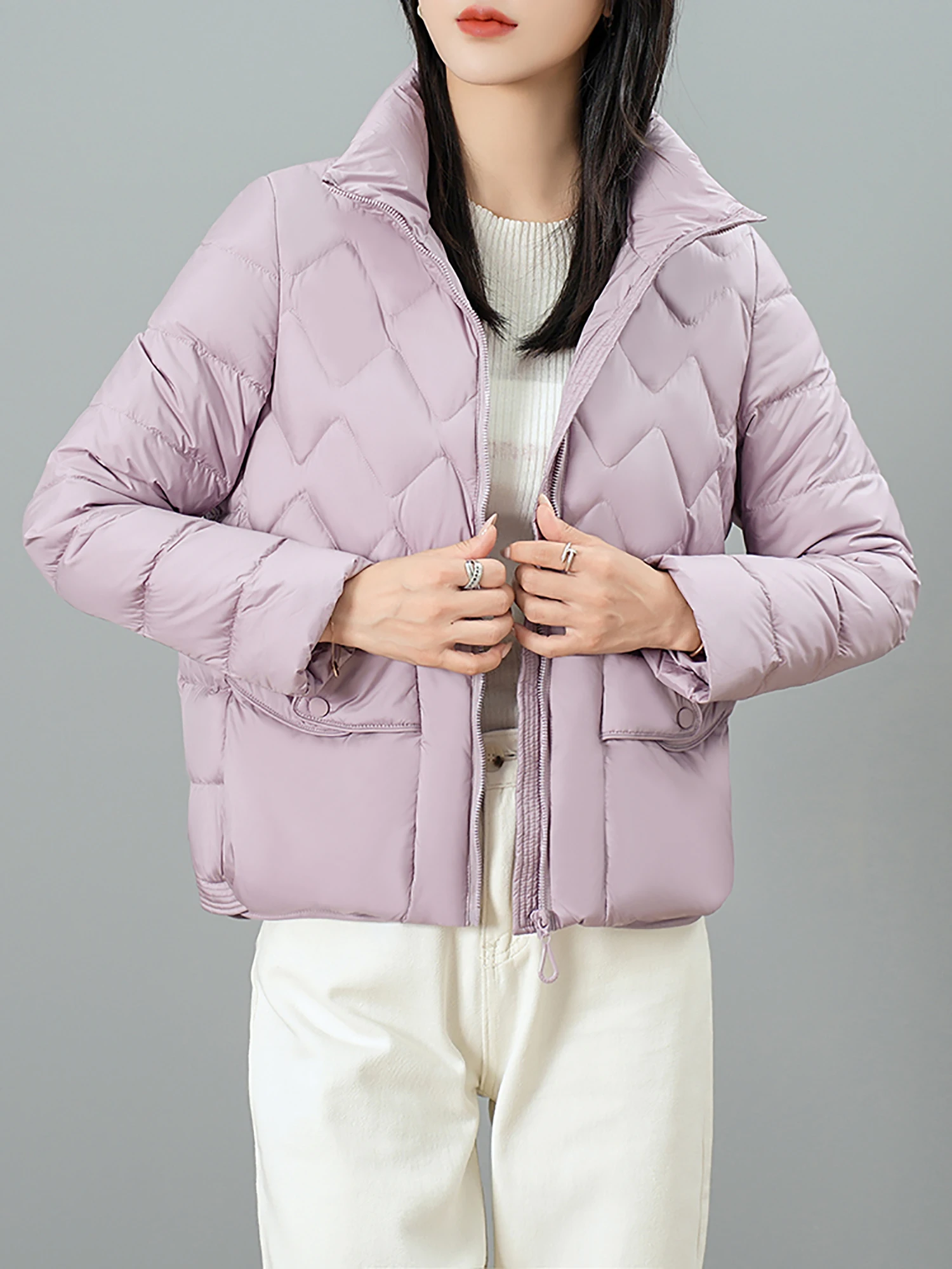 Xiaoxiangfeng-Chaqueta de plumón de pato blanco 90 para mujer, abrigo pequeño y cálido con cuello de pie, traje corto de temperamento de invierno, novedad