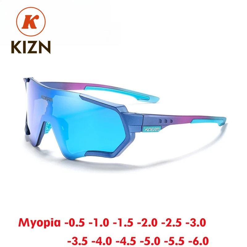

KIZN Integrated Sports Polarized Myopia Sunglasses Men Windproof Glasses Prescription Women TR90 Outdoor Goggles -0.50 to -6.0