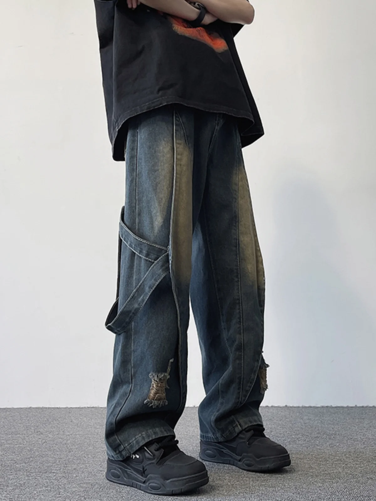 

Retro American Workwear Jeans Men's Trendy Haome Loose Straight Leg Pants Spring Autumn Waed Wide Leg Long Trousers