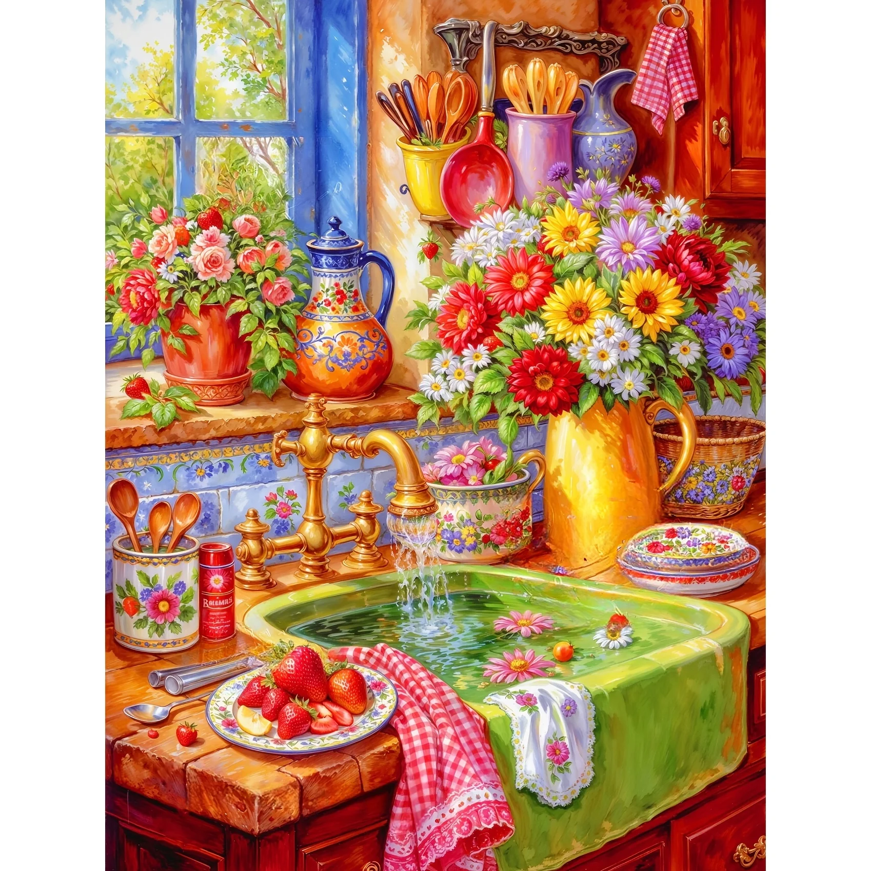 500/1000/1200/2000PCS Puzzles for Adults Kitchen Spring Art Painting,Jigsaw Puzzles Brain Challenge Game Gift Home Decor