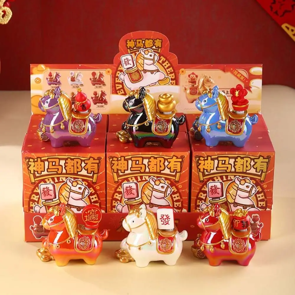 

Kawaii Cute Pony Ornament Resin Chinese style Cartoon Horse Statue Desktop Ornament Horse Mascot Zodiac Horse Figurines