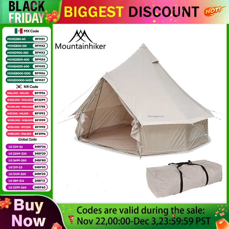 Outdoor Camping 3-4 Person Family Tent Cotton Eaves Tent Big Space Waterproof Thickened Yurt Pyramid Tent Villas Family Tent