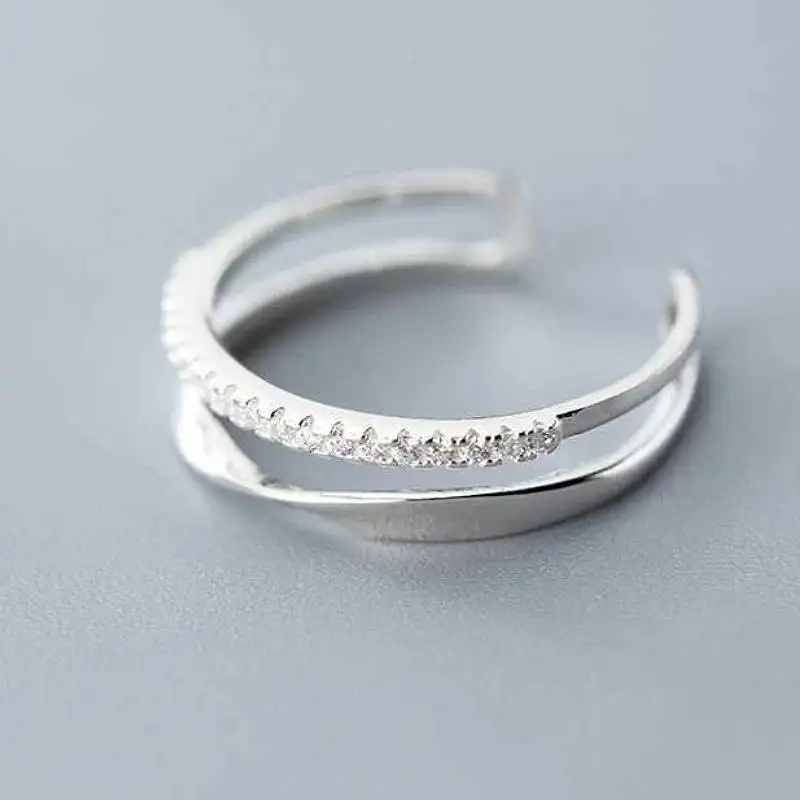 Huitan Damen-Öffnungsring mit zwei Schichten, modisch, elegant, Accessoires für Party, Hochzeit, vielseitiger Fingerschmuck mit glänzendem CZ