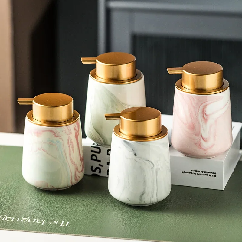 Marble Grain Press Bottle Ceramic Bathroom Shampoo Make-up Remover Bottle Soap Liquid Container Bathroom Decoration Accessories