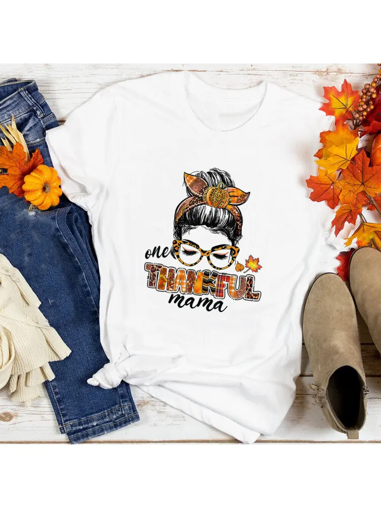 One Thankful Mama ShirtThankful Mama Shirts Messy Bun TShirt Thanksgiving Mom Gift Mom Life T-Shirt Womens Fall Tee Outifts