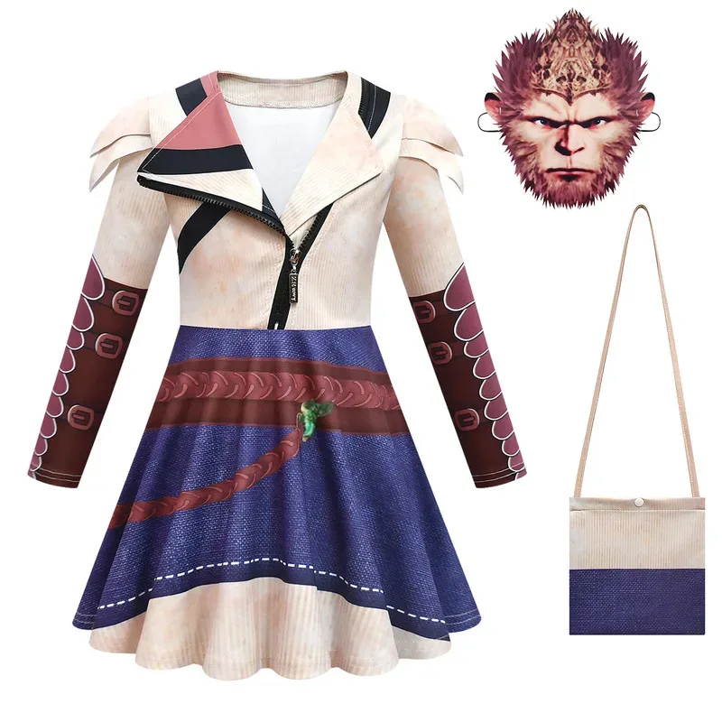 zz04zz12Детский костюм черного мифа для девочек, косплей, Король обезьян, пальто Wukong + сумка, подарок на Хэллоуин, карнавал, день рождения для детей