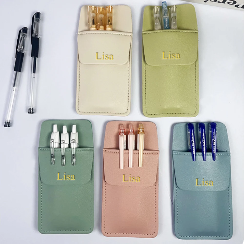 Customized name Moranti colored pu leather nurse pen case, double-layer anti-ink leakage pocket, white coat storage pen case image 4