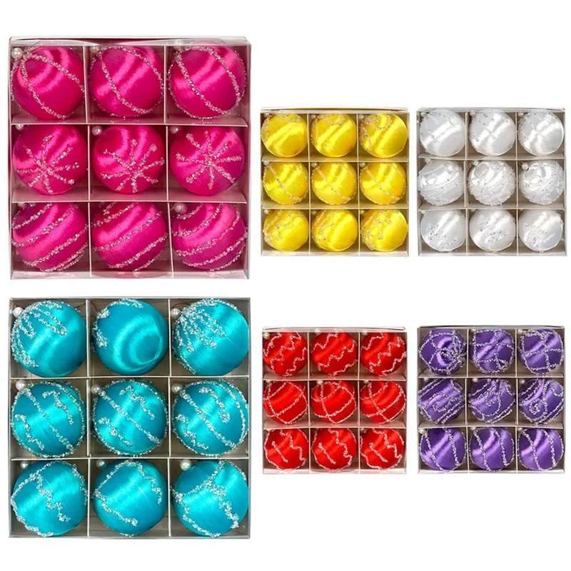 

9 шт. 8 см шелковый шар подвеска в виде рождественской елки красочные украшения ручной работы для праздничного украшения рождественского шара ﻿