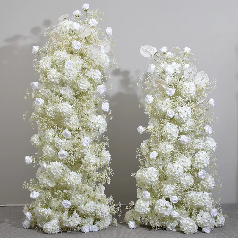 White Rose Baby Breath Hydrangea Wedding Backdrop Floral Arrangement Event Party Stage Decor Table Flower Runner Window Display