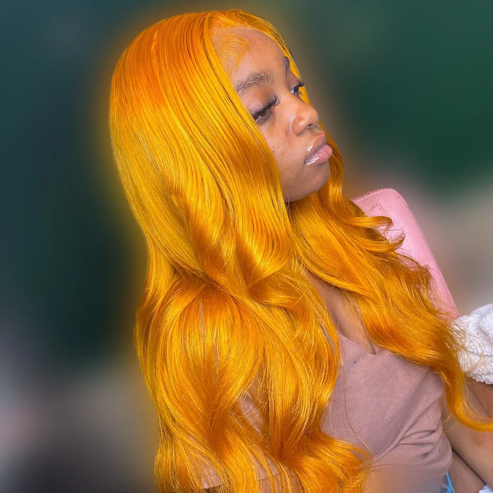 الزنجبيل البرتقالي غلويليس خصلات الشعر المستعار الإنسان 200% الكثافة 5x5 الدانتيل إغلاق الجسم موجة خصلات الشعر المستعار الإنسان لا الغراء قبل قطعها الدانتيل شعر مستعار أمامي