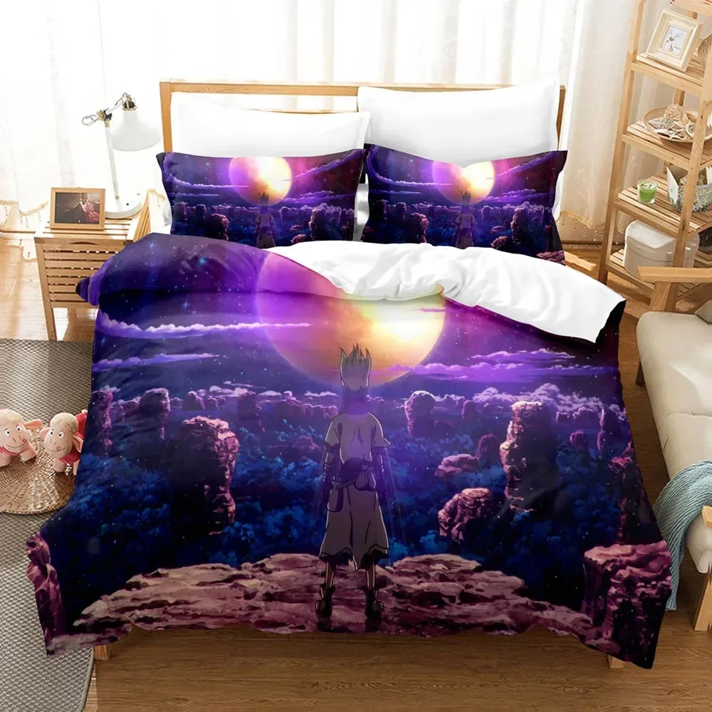 

3D Dr. Stone Comfortable Duvet Quilt Cover Pillowcase Bedding Set Children Bedroom Decoration Home Textile