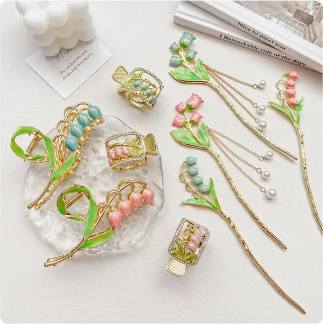 Elegant Tulips Metal Hair Sticks Lily Of The Valley Flower Hair Clips Hairpins Bell Orchid Hair Chopsticks Chinese Hair Jewelry