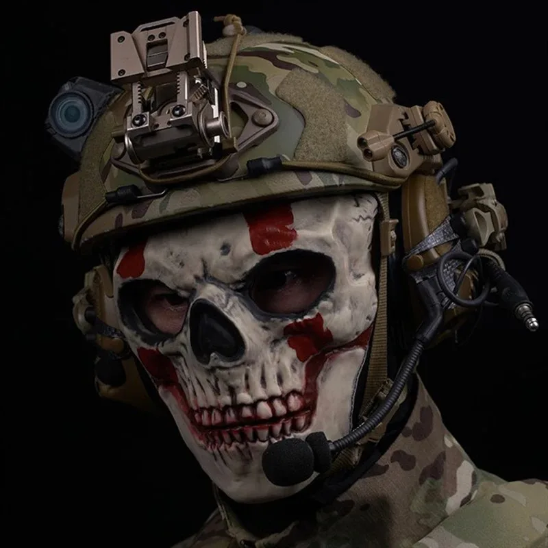 Tactical COD Ghost Skull Mask Cosplay Airsoft Tactical Skull Full Mask Headgear with lens,  Stretchy and wear-resistant