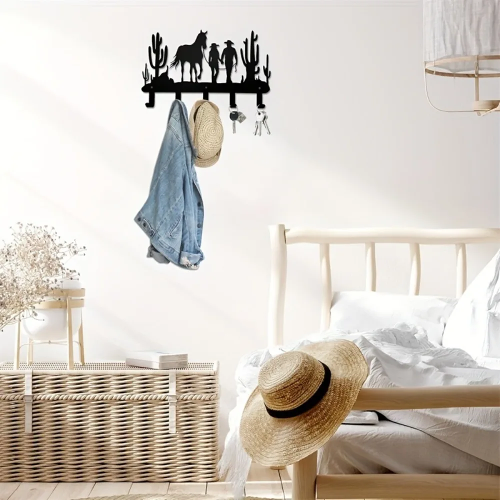 Metal Cowboy Horseback Wall Art, Large Aluminum Sunset Cactus Decor for Living Room Entryway
