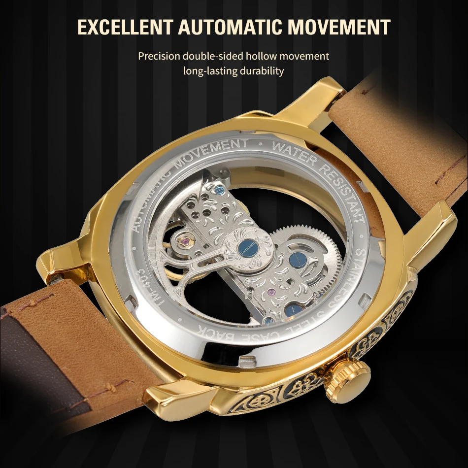 SKROX Original Hollow Skeleton Tourbillon Automatic Movement Mechanical Man Gold Watch High-end Luxury Elegant Mens Wristwatches