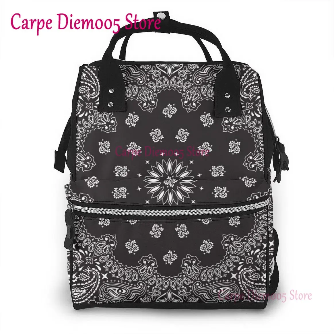 

Black Bandana Prints Diaper Bags Mummy Backpack Large Capacity Nappy Bag Nursing Bag for Traveling Multi Functions Waterproof