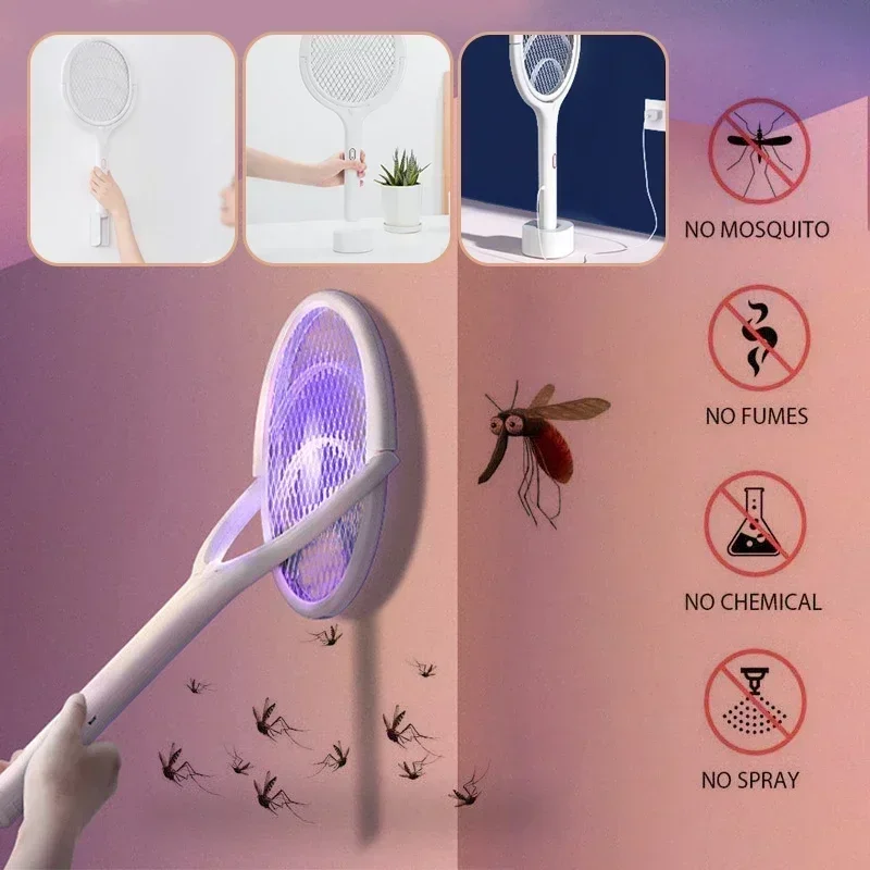 

2025 5 IN 1 Electric Mosquito Swatter 365nm UV Light Killer Lamp Racket USB Charge Summer Fly Trap Bug Zapper Rotatable Shocker