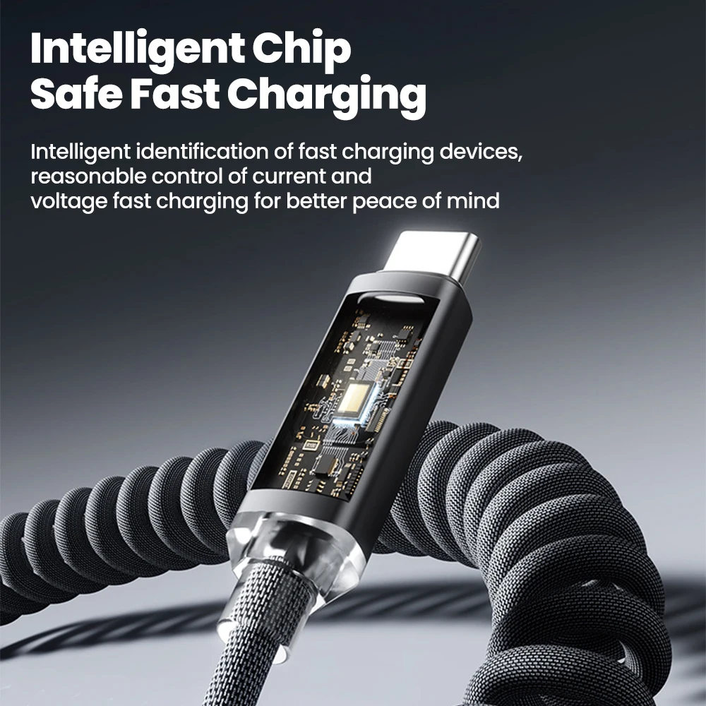 120 واط سيارة الربيع كابل بيانات قابل للسحب USB C إلى نوع C كابل شحن سريع آيفون 15 16 سامسونج شاومي USB نوع C كابل
