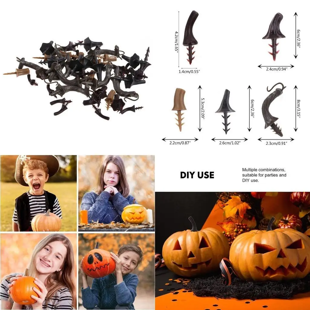

E8BD 40pcs Fake Pumpkin Stems o- Lantern Faux Harvest Thanksgiving Pumpkins