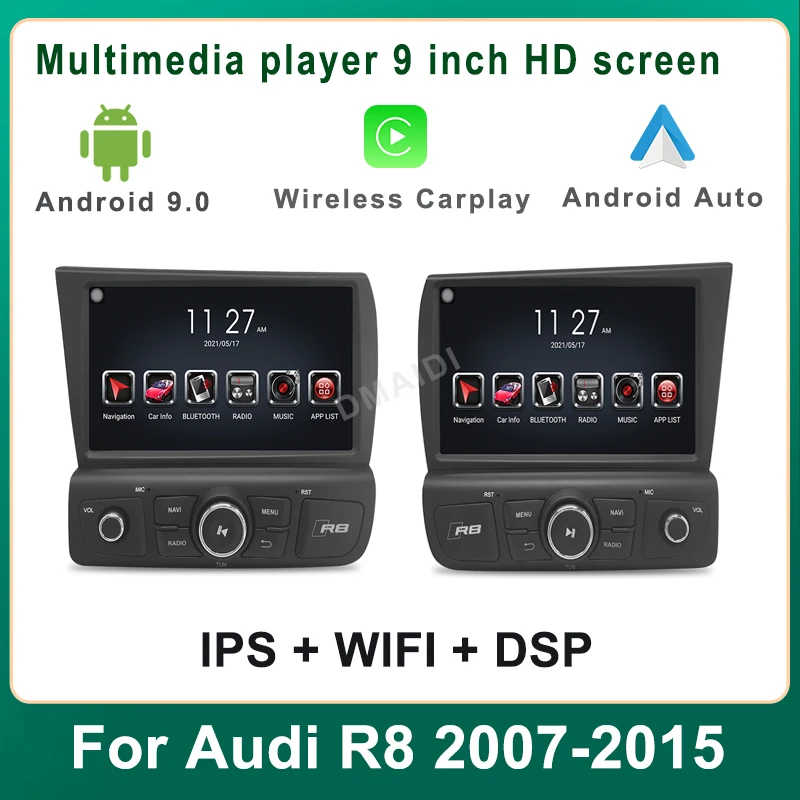 9 Inch Android 9 Car Multimedia Video Player GPS Navigation Radio Wireless Carplay Auto Screen For Audi R8 V8 V10 2007- 2015