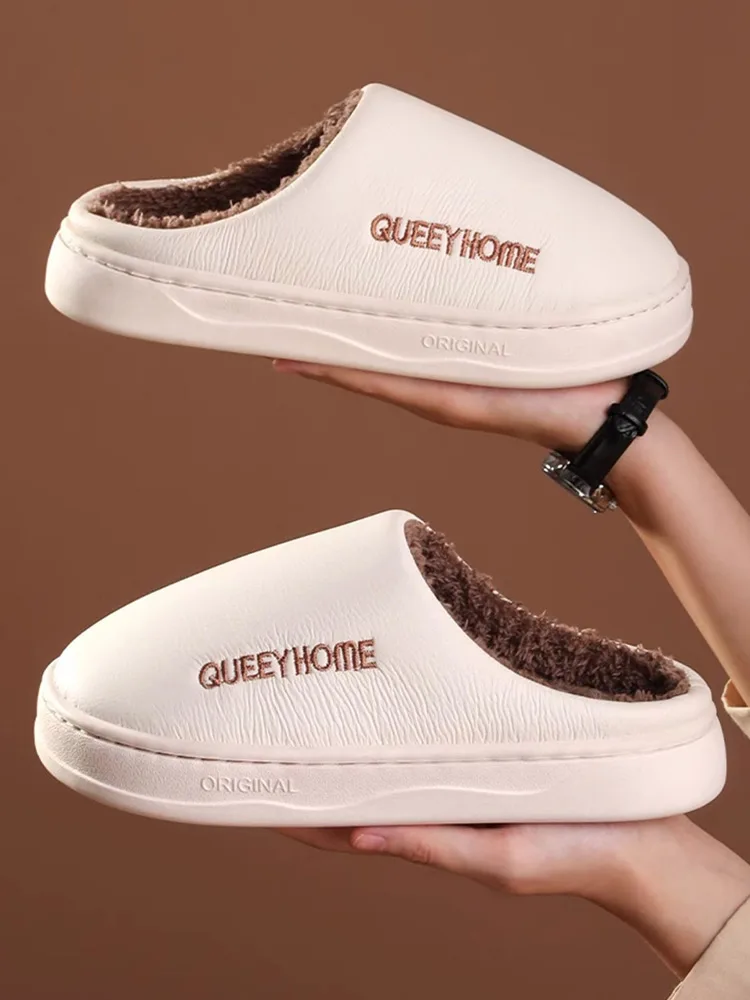 

Waterproof women's cotton slippers for autumn and winter 2025 indoor home non-slip warm plush latex cotton slippers for women