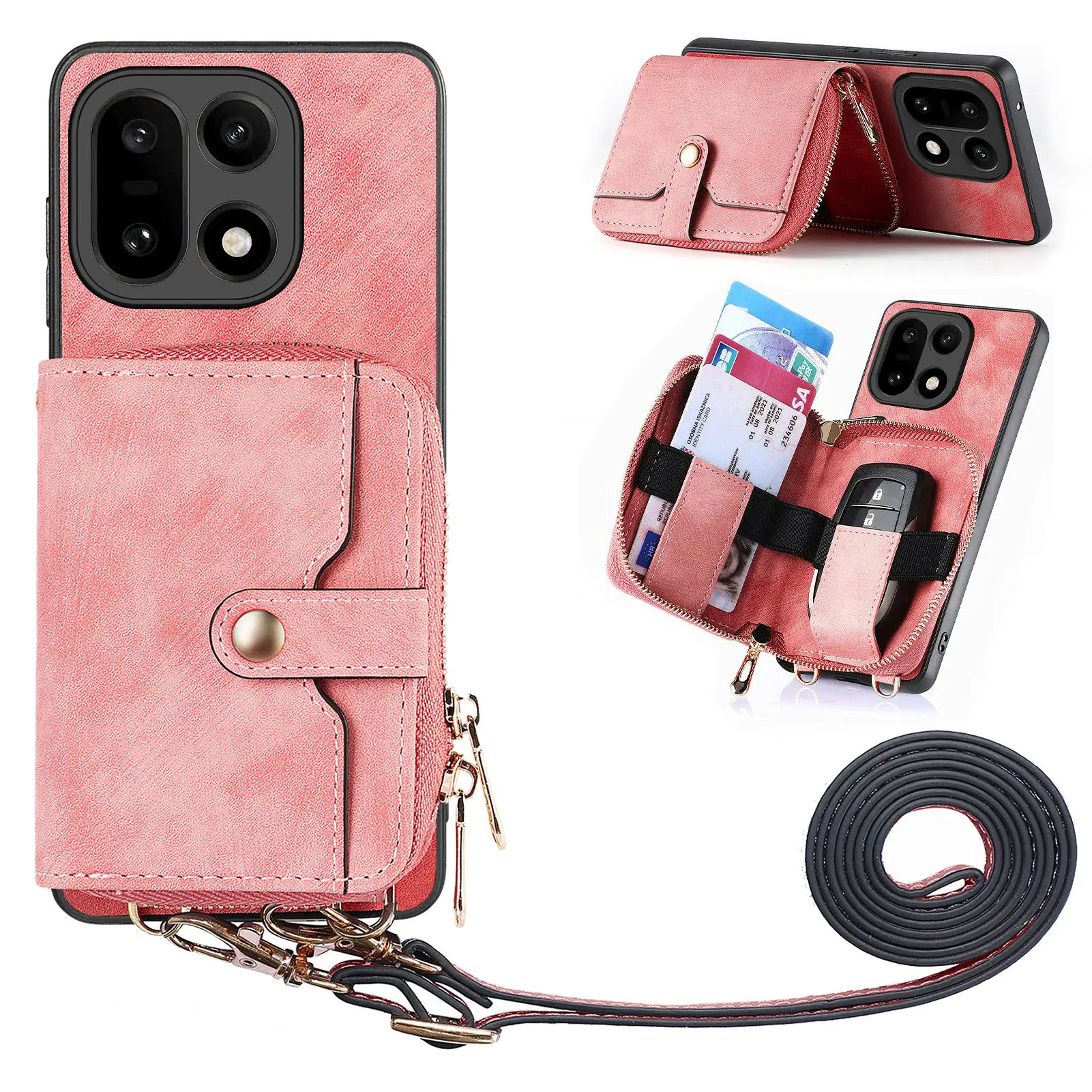 For OnePlus 15 oneplus15 Case Luxury Magnetic Lanyard Zipper Wallet With Card Holder Flip Shockproof Protection Case Accessories